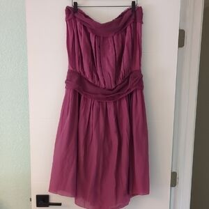 Feminine Silk Blend Flowy Coquette Elegant Pink Strapless Back Bows Midi Dress